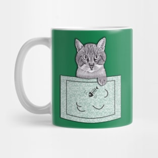 Cat Thief in Pocket! Pencil Drawings (Green) Mug